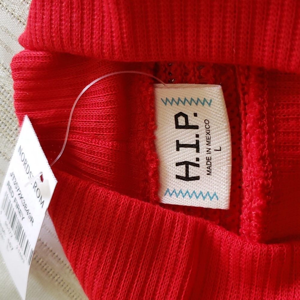 H.I.P. NEW Top Hi-Lo Trapeze Tank Womens L, XL Sheer Knit Net RED - Picture 5 of 11
